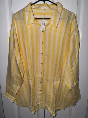 Maurices Lightweight Yellow & Cream Vertical Stripe Button-Up Shirt